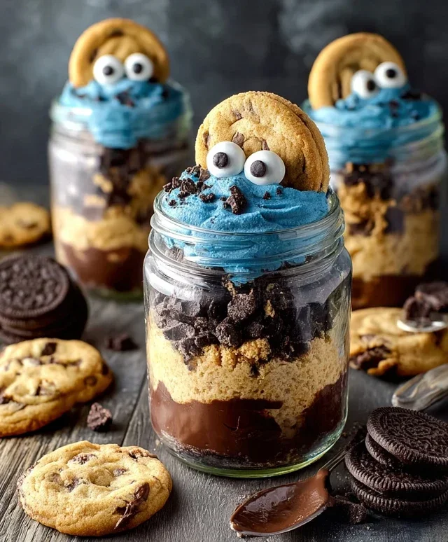 Cookie Monster Cake Jars