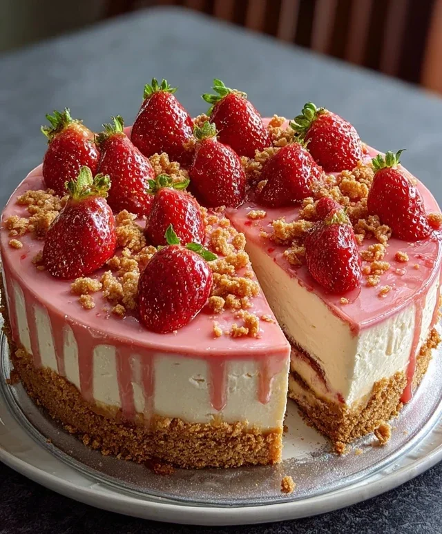 Pink Strawberry Crunch Cheesecake