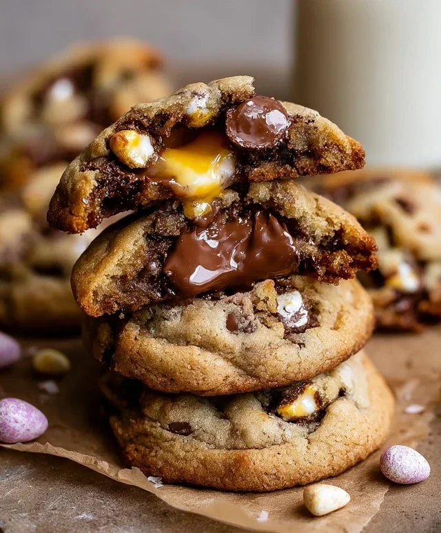 Brown Butter Cadbury Creme Egg Chocolate Chip Cookies