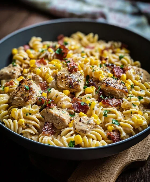Creamy Chicken and Corn Pasta with Beef Beef Bacon