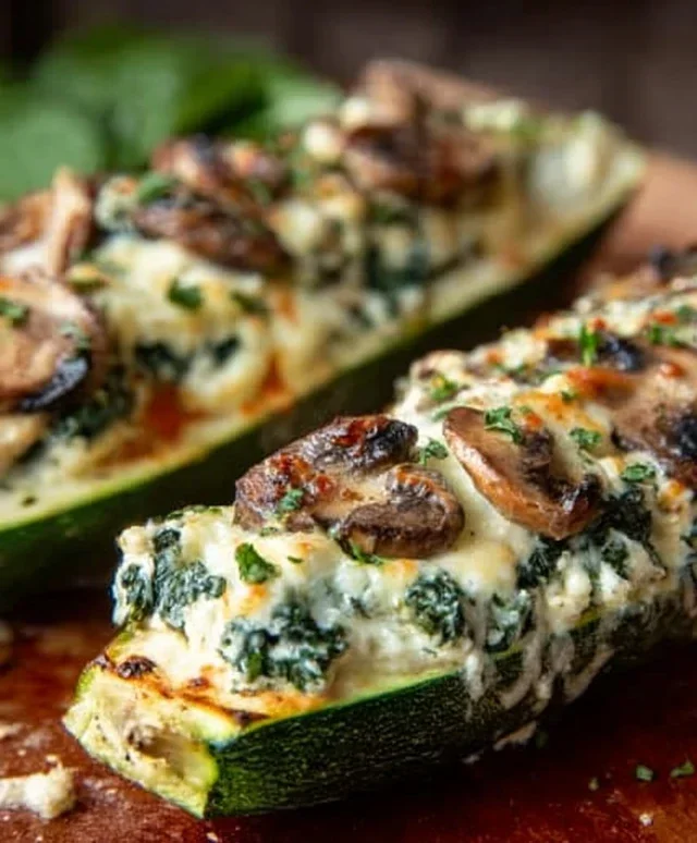 Spinach, Mushroom, and Ricotta Stuffed Zucchini Boats Recipe