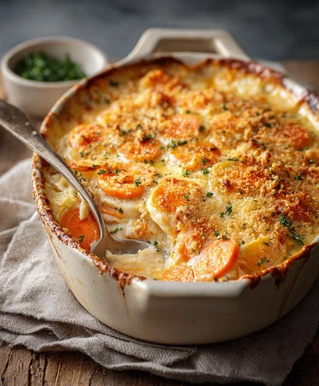 Cheesy Garlic Carrot Gratin – Creamy, Sweet & Savory