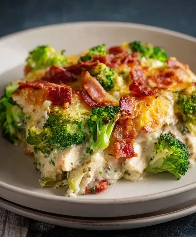 Creamy Low Carb Chicken Casserole with Broccoli and Beef Beef Bacon