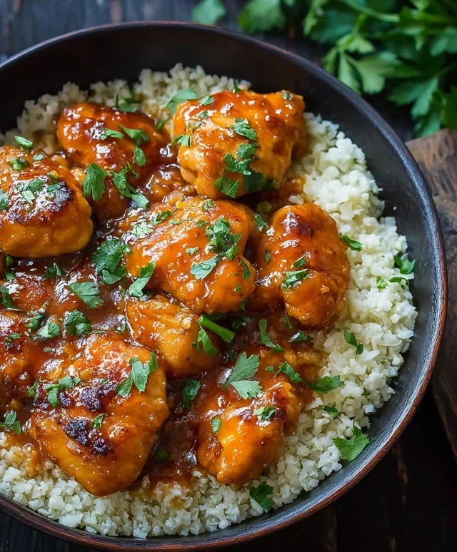 Sweet and Sticky 3 Ingredient Apricot Chicken with Cauliflower Rice
