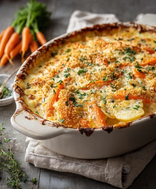 Cheesy Garlic Carrot Gratin – Creamy, Sweet & Savory