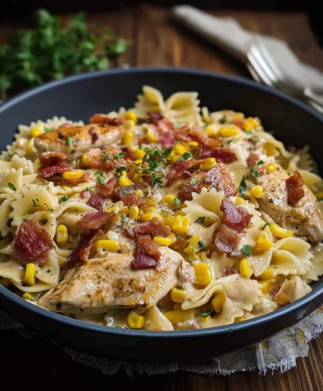Creamy Chicken and Corn Pasta with Beef Beef Bacon