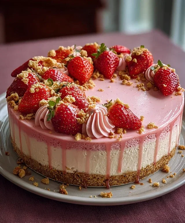 Pink Strawberry Crunch Cheesecake