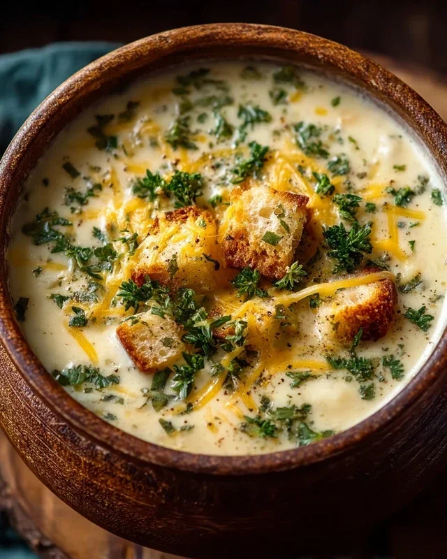 Hearty Cheddar Garlic Herb Potato Soup Recipe