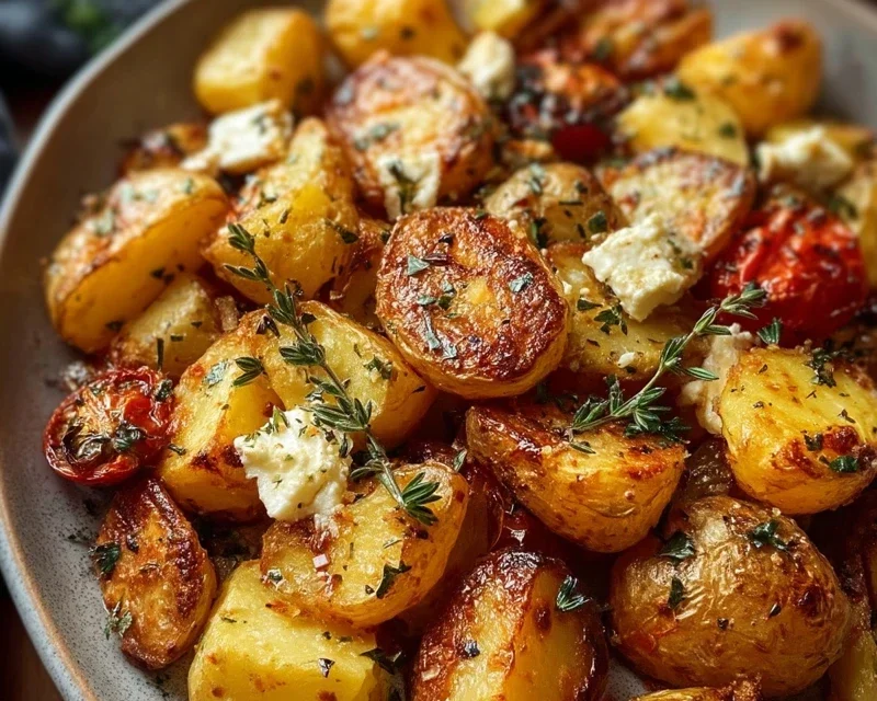 Roasted Potatoes with Baked Feta and Garlic