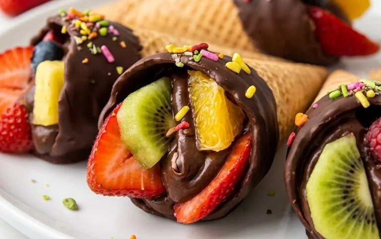 Chocolate Dipped Fruit Filled Cones
