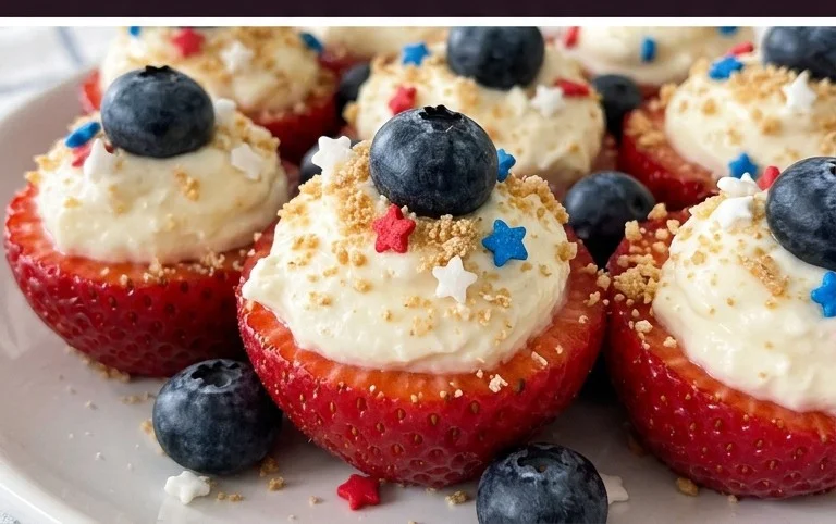 Red, White, and Blue Cheesecake Strawberries