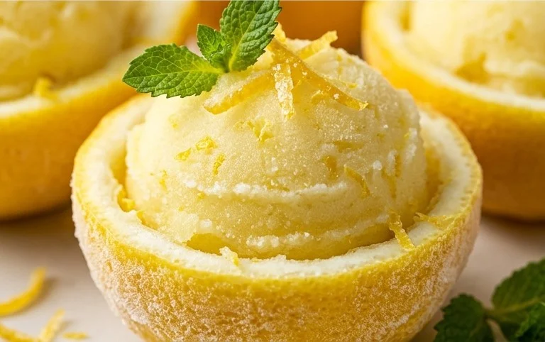 Sorbetto di Limone Dressed Up in a Frozen Lemon Shell