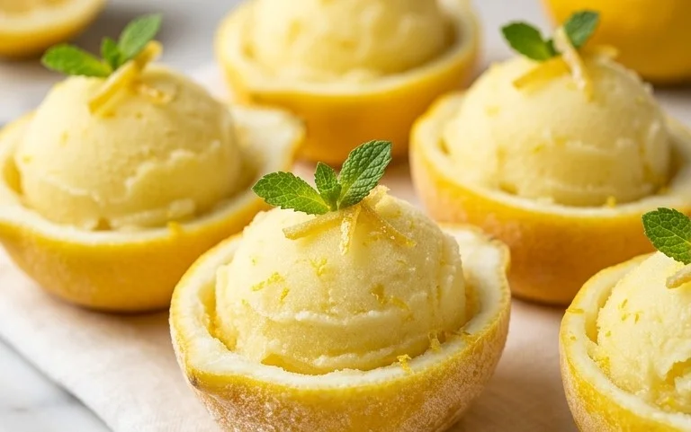 Sorbetto di Limone Dressed Up in a Frozen Lemon Shell