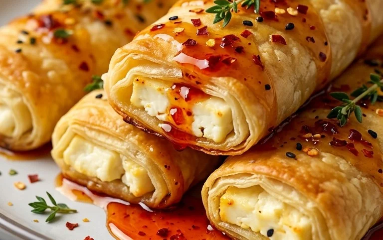 Indulgent Oven Fried Feta Rolls with Chili Honey Magic