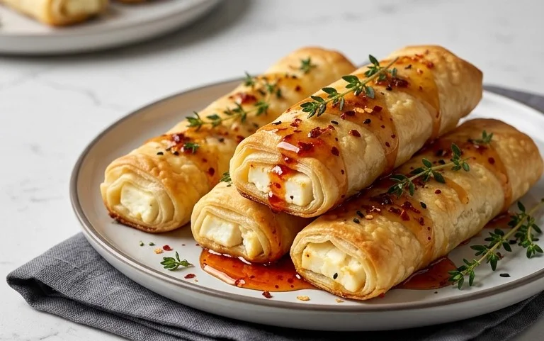 Indulgent Oven Fried Feta Rolls with Chili Honey Magic