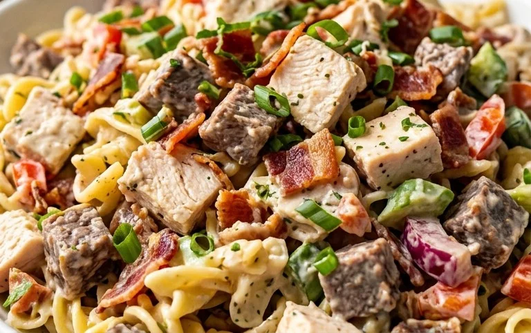 Chicken Beef Bacon Ranch Pasta Salad