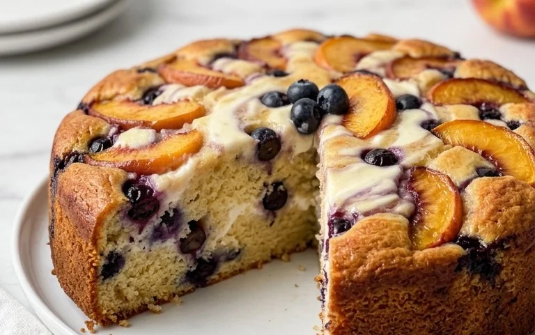 Peach and Blueberry Greek Yogurt Cake