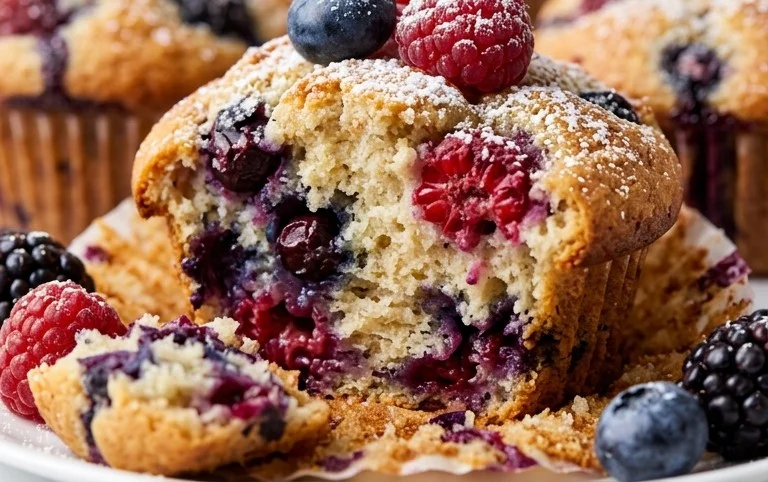 Bakery Style Mixed Berry Muffins | with Frozen Berries