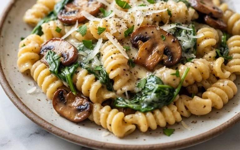 Parmesan Spinach Mushroom Pasta Skillet
