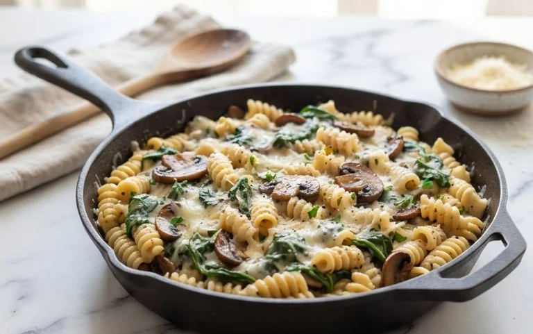 Parmesan Spinach Mushroom Pasta Skillet