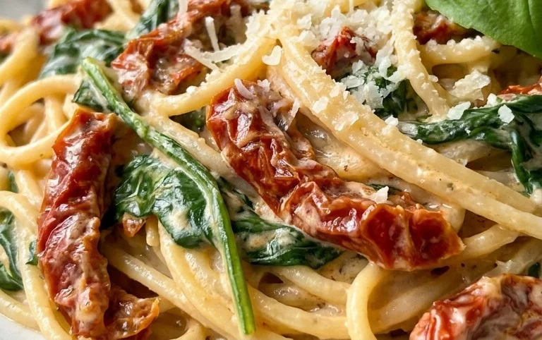 Spaghetti & Spinach with Sun-Dried Tomato Cream Sauce