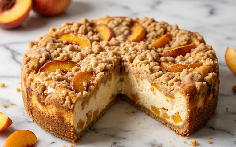 Peach Cream Cheese Cake with Streusel Topping