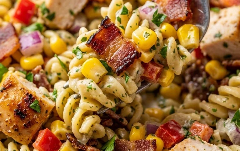 Chicken and Corn Pasta Salad with Beef Bacon