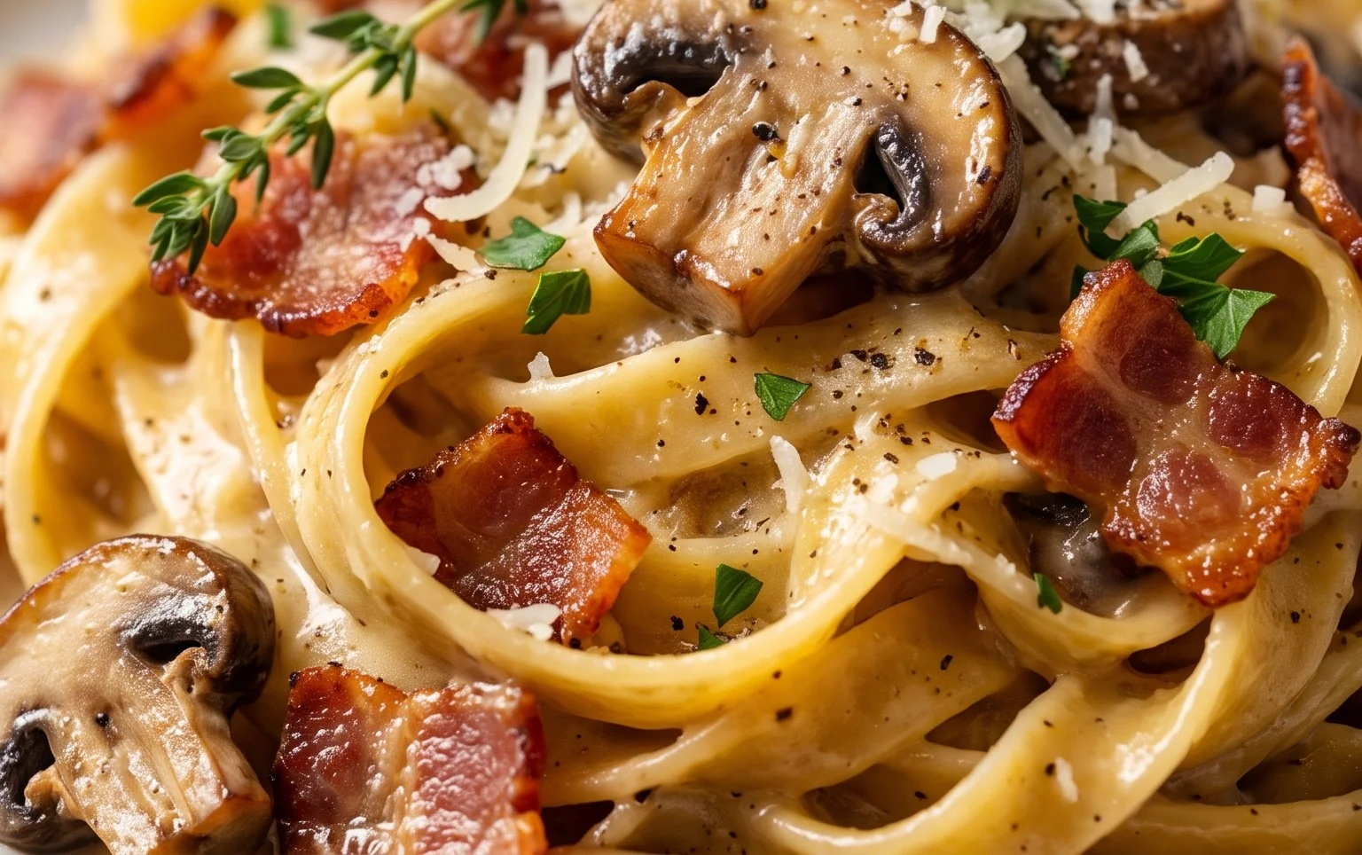 Creamy Beef Bacon and Mushroom Pasta